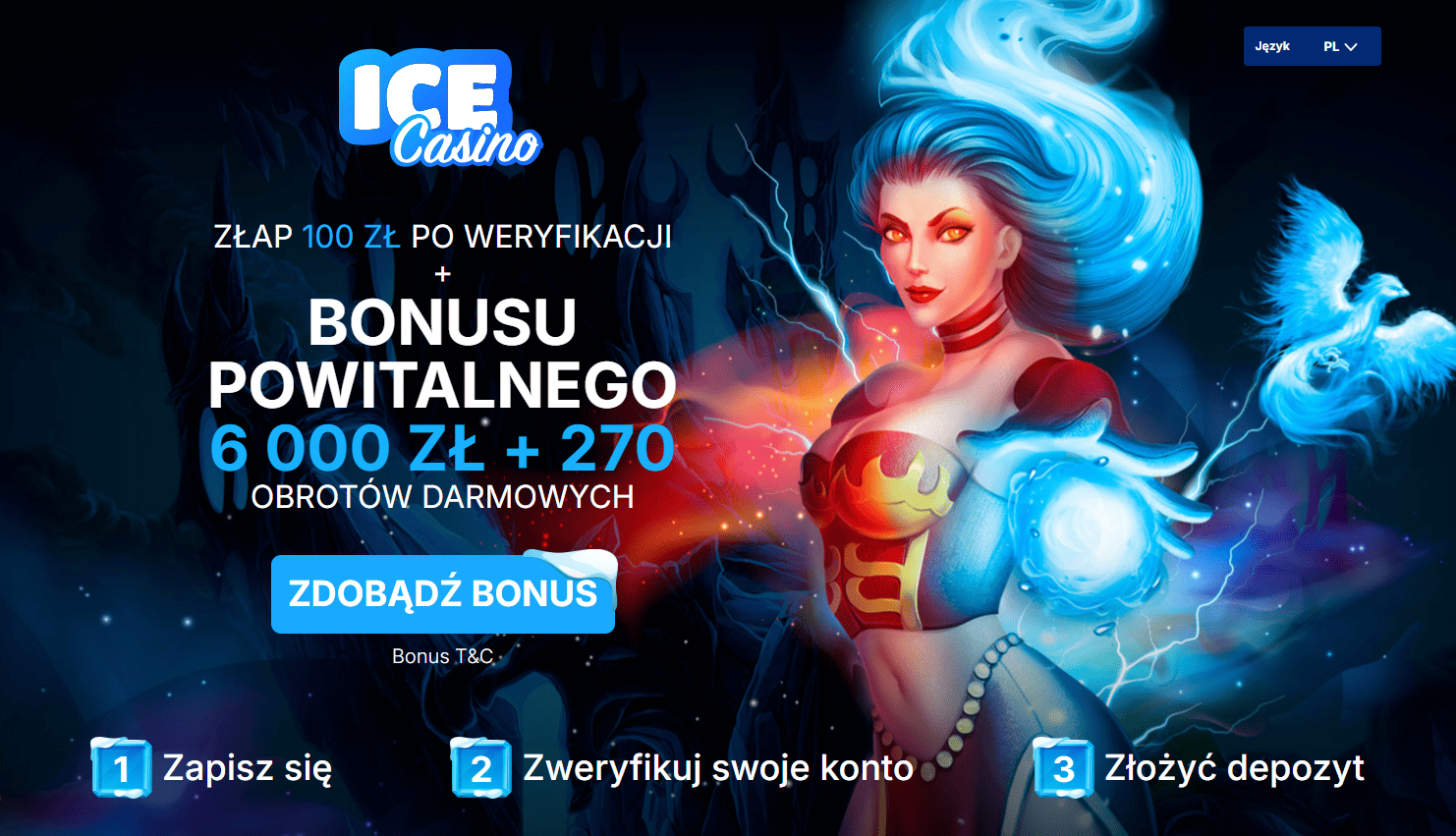 Bonus bez depozytu od Ice Casino w postaci 100 zł